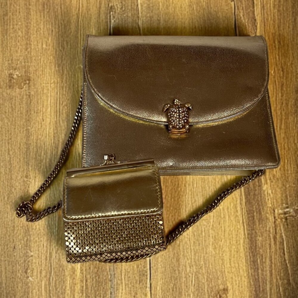 Vintage Gold Evening Bag with Turtle Clasp - Gold Coin Purse Included